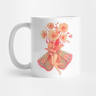 Butterfly girl with flowers and a small bee in springtime Mug